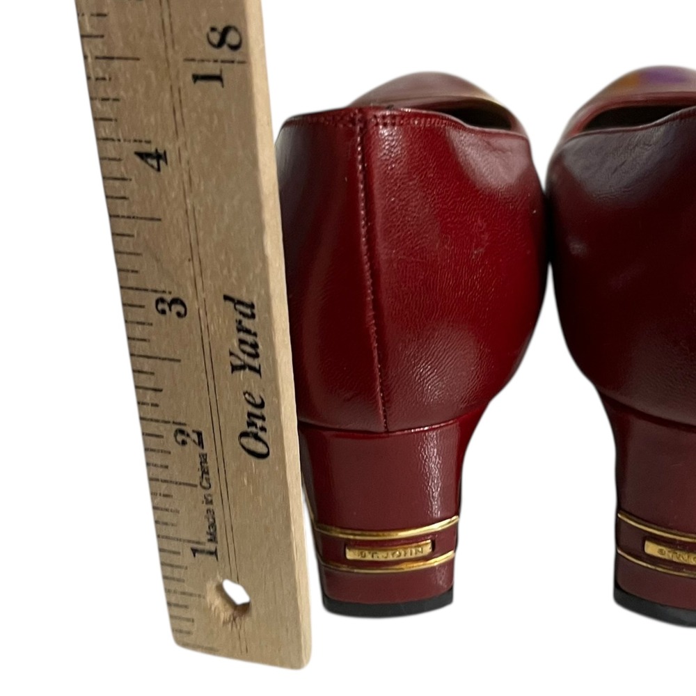 Vintage St. John Burgundy Leather Pumps Low Block Heel Made in Italy size 6.5 - Picture 8 of 10